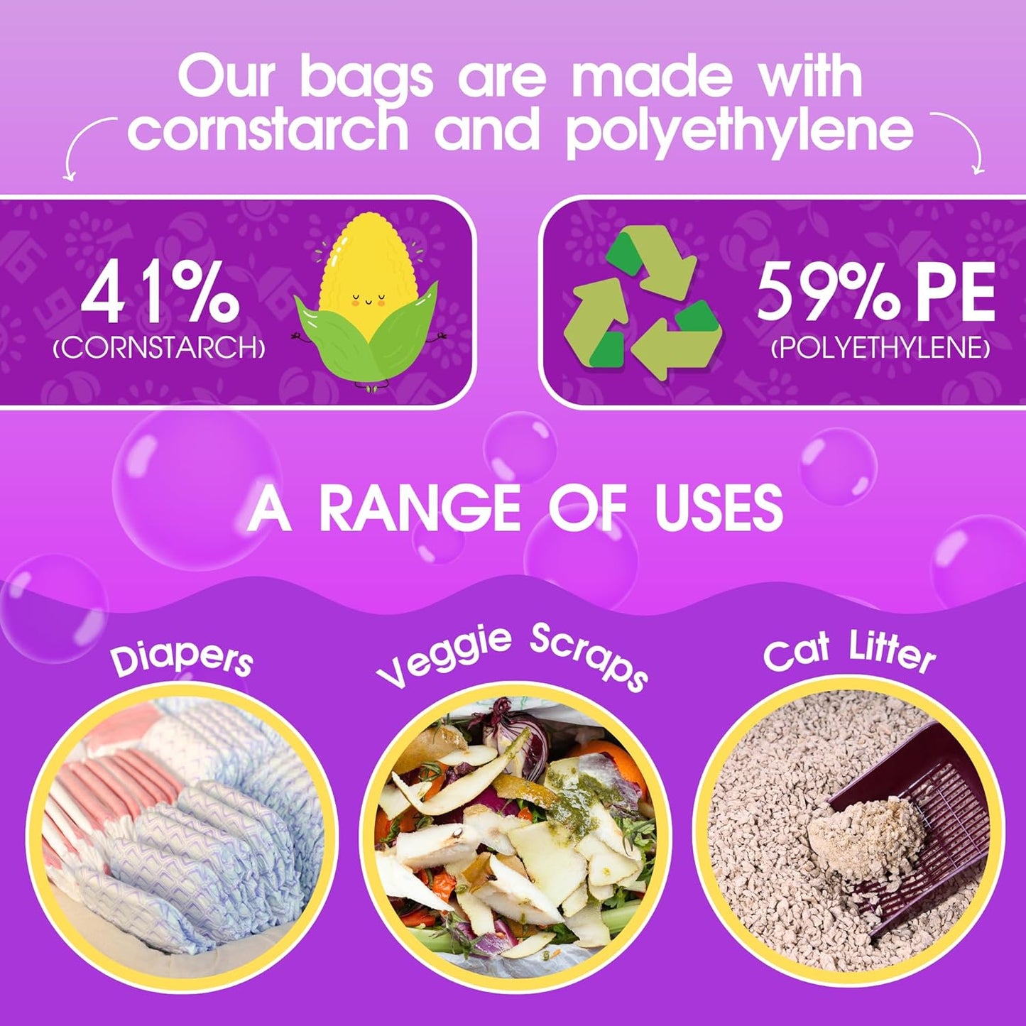 200 Counts Lavender Scented Dog Poop Bags Rolls with Tie Handles, 38% Plant Based & 62% PE Poop Bags for Dogs, Extra-Thick Doggie Poo Bag, Pet Waste Bag