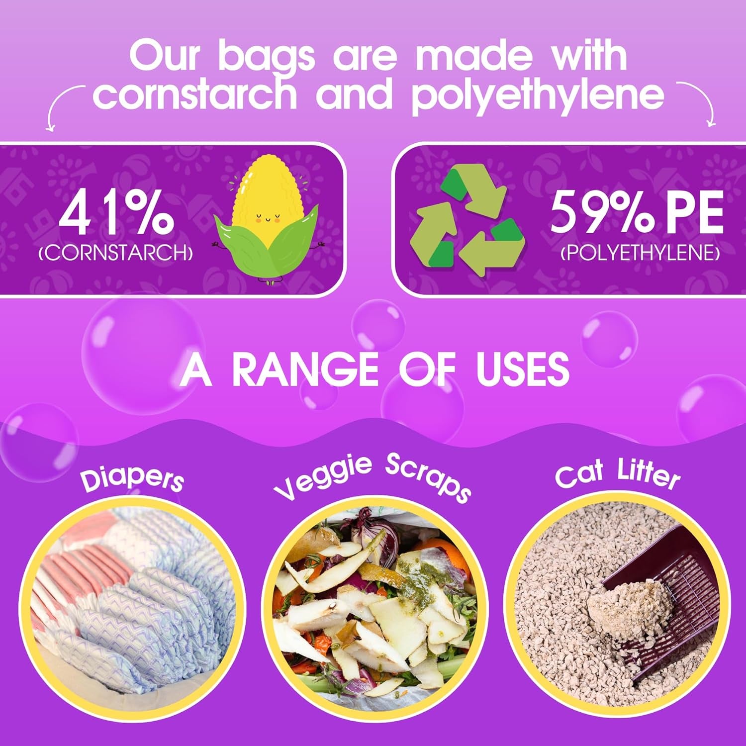200 Counts Lavender Scented Dog Poop Bags Rolls with Tie Handles, 38% Plant Based & 62% PE Poop Bags for Dogs, Extra-Thick Doggie Poo Bag, Pet Waste Bag