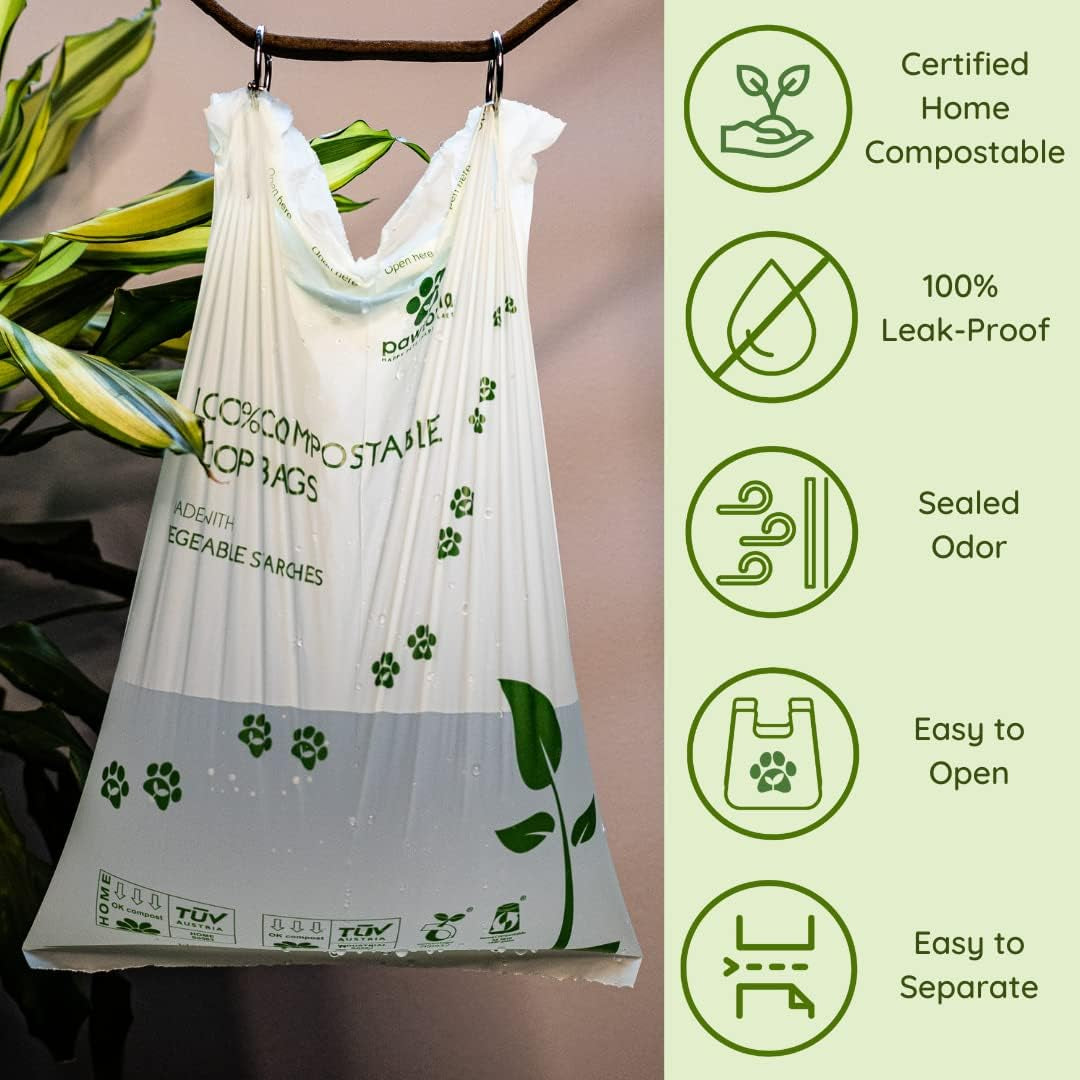 Pawtria Certified Home Compostable Dog Poop Bags (120), Poop Bags for Dogs, Cat Litter, Vegetable Starches, Dog Waste Bags, Leakproof, Easy to Open, Give Back