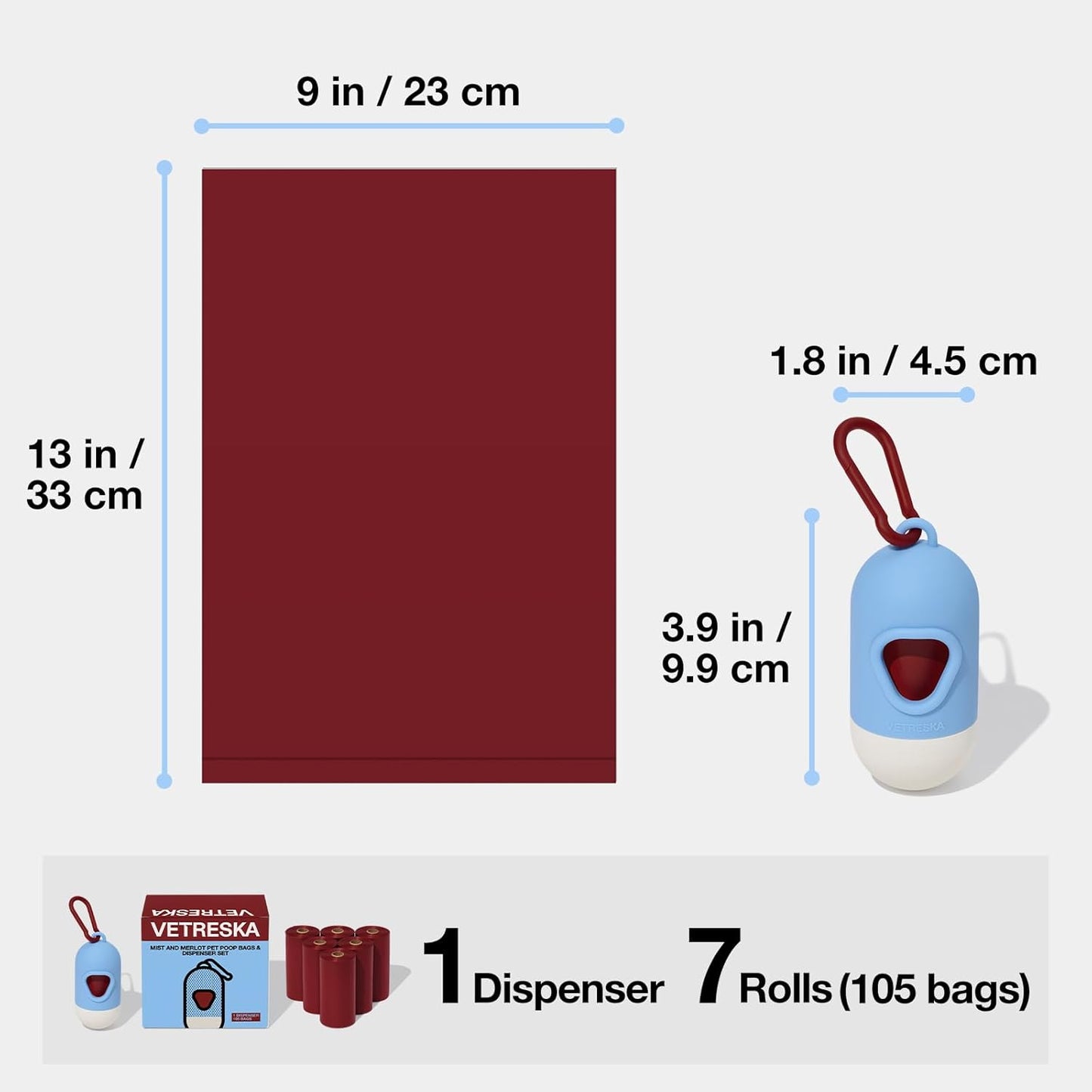 Dog Poop Bag with Dispenser, Leak Proof and Extra Thick Pet Waste Bags for Dog Walking and Cat Litter, Rose & Amberwood Scented, 105 Count