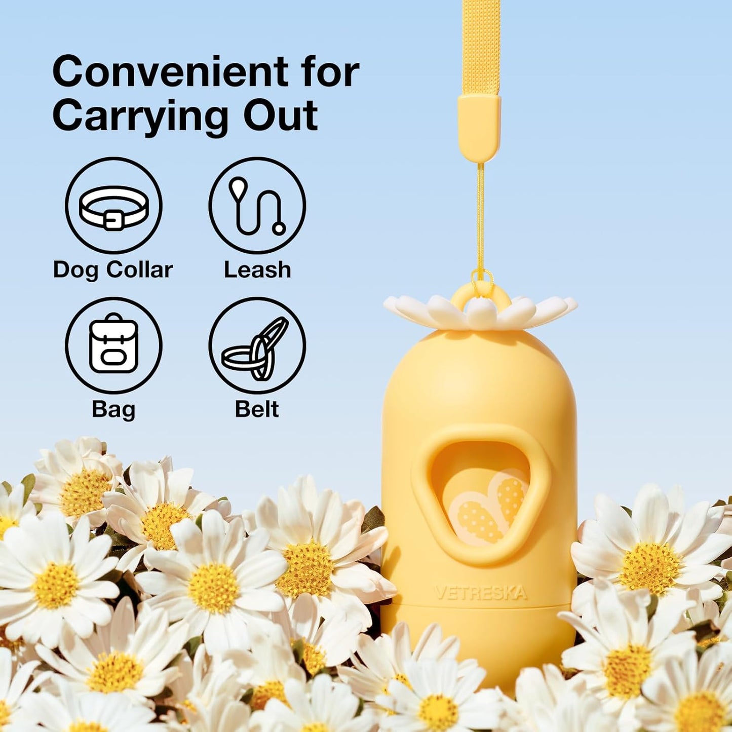 Dog Poop Bag Dispenser with Daisy Scented Waste Bags Leak-Proof and Extra Thick Poop Bags for Dog Walking and Cat Litter 1 Holder and 105 Bags (7 Refill Rolls)