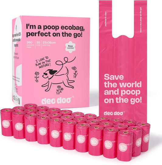 Dog Poop Bags with Handles 30 Rolls 360 Counts Big Sizes Leak Proof and Extra Thick Waste Bags Refill Rolls for Walking Small Medium Large Dogs Cats Litter Rose Scented