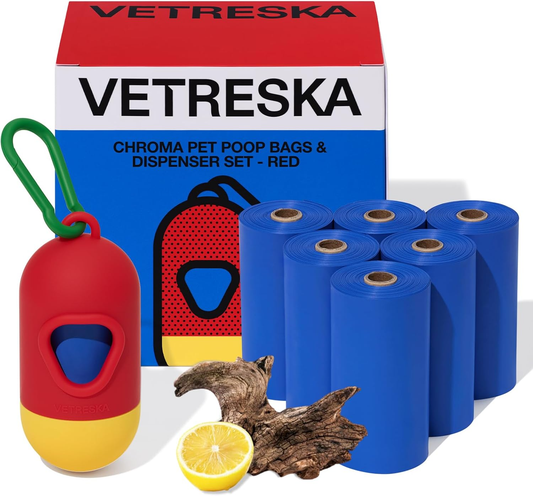 Dog Poop Bag with Dispenser, Leak Proof and Extra Thick Pet Waste Bags for Dog Walking and Cat Litter, Spiced Vetiver & Moss Scented, 105 Count