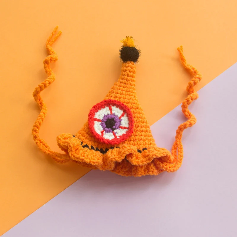 Halloween Costume, Handmade Knitted Crochet Pet Collar, Adjustable Dog and Cat Neckwear, Pumpkin Collar, Ghost Collar, Holiday Gifts