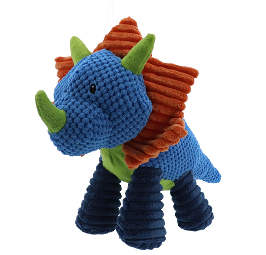 Jurassic Cord Crew Triceratops Dog Toy – Durable Plush Squeaky Chew Toy for Small Dogs, Tug-of-War & Playtime Fun