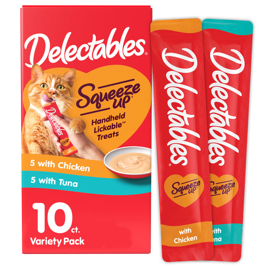 Squeeze up Lickable Cat Treats, Chicken & Tuna Variety Pack, 10 Count