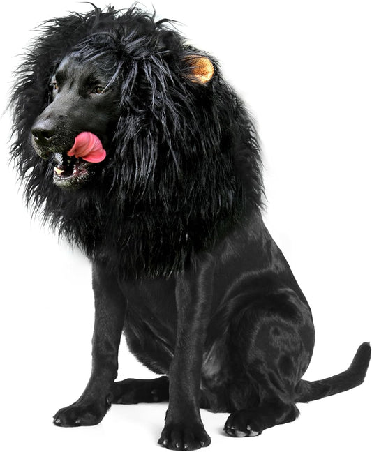 Lion Mane Wig for Dogs with Ears, Funny Pet Costumes for Halloween Christmas (Size L, Black)