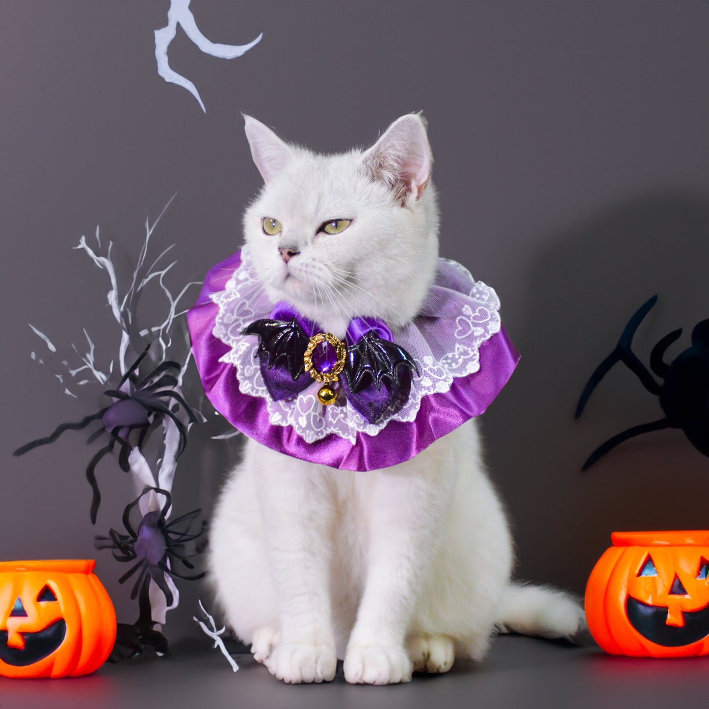 Enchanting Christmas Pet Costume Set - Witch Hat and Purple Queen Collarcat Hat Halloween|Cat Hat Halloween|Knit Cat Hats