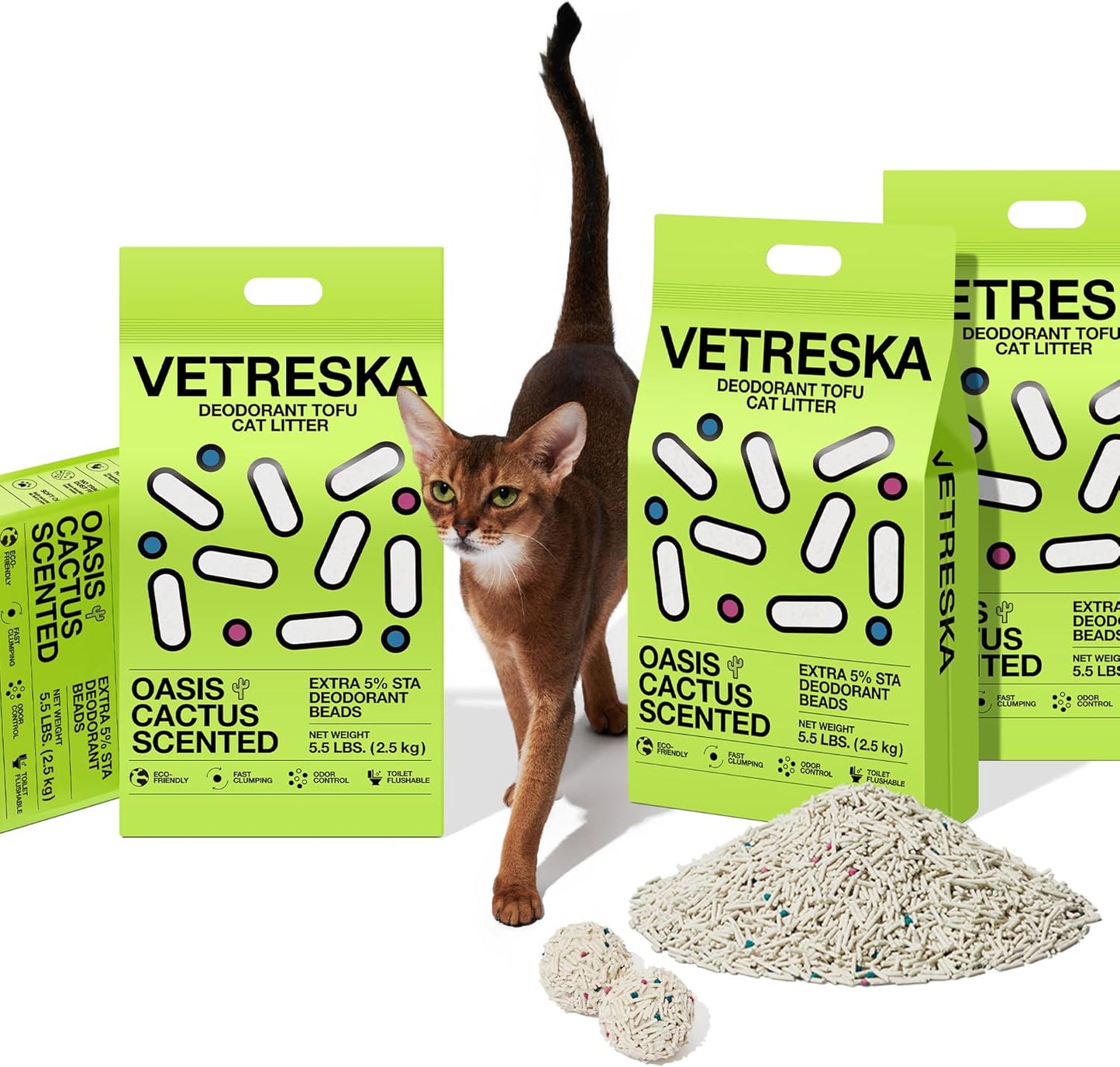 Tofu Cat Litter - Strong Clumping, Dust Free, Low Tracking, Flushable, Water Absorbent - Cactus (5.5Lb X 1Bag)
