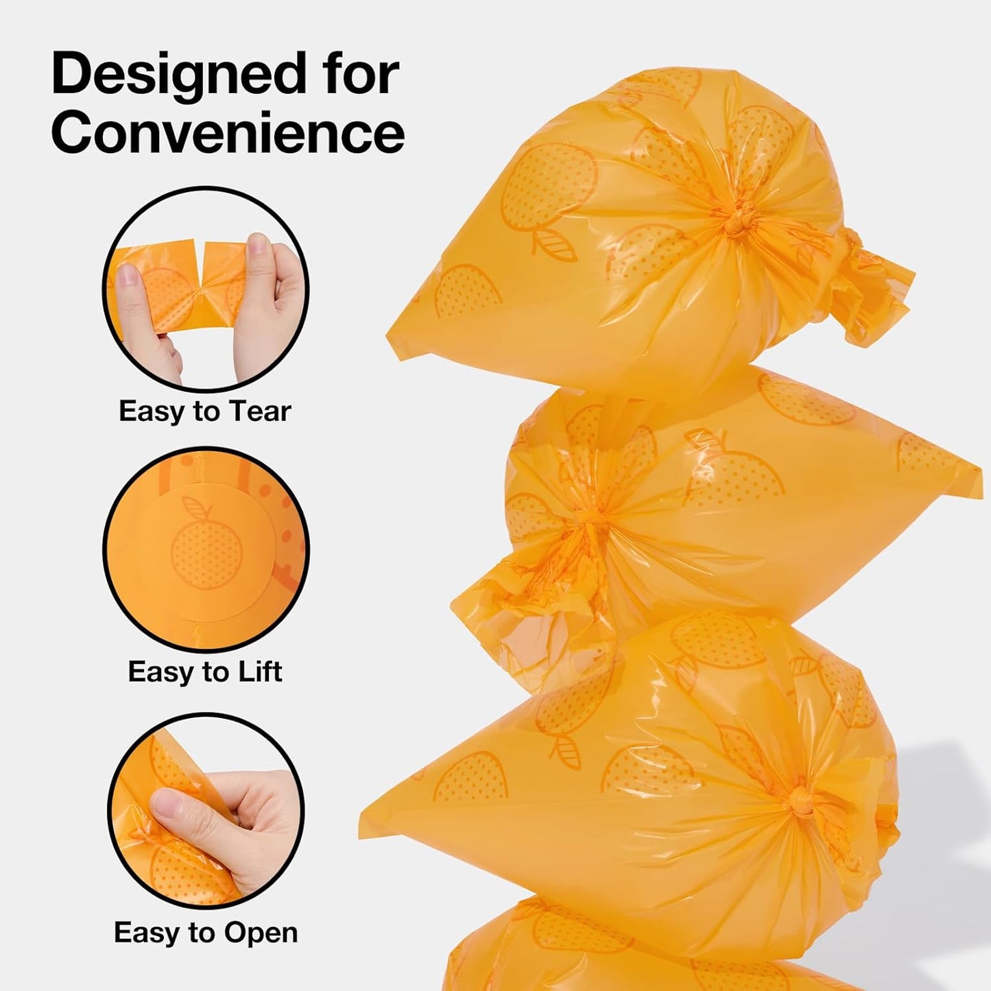 Citrus Scented Dog Poop Bags, Leak Proof, Extra Thick and Large Pet Waste Bags for Dogs Walking, Cat Litter and Babies' Diaper, 300 Count Bags (20 Refill Rolls), Orange