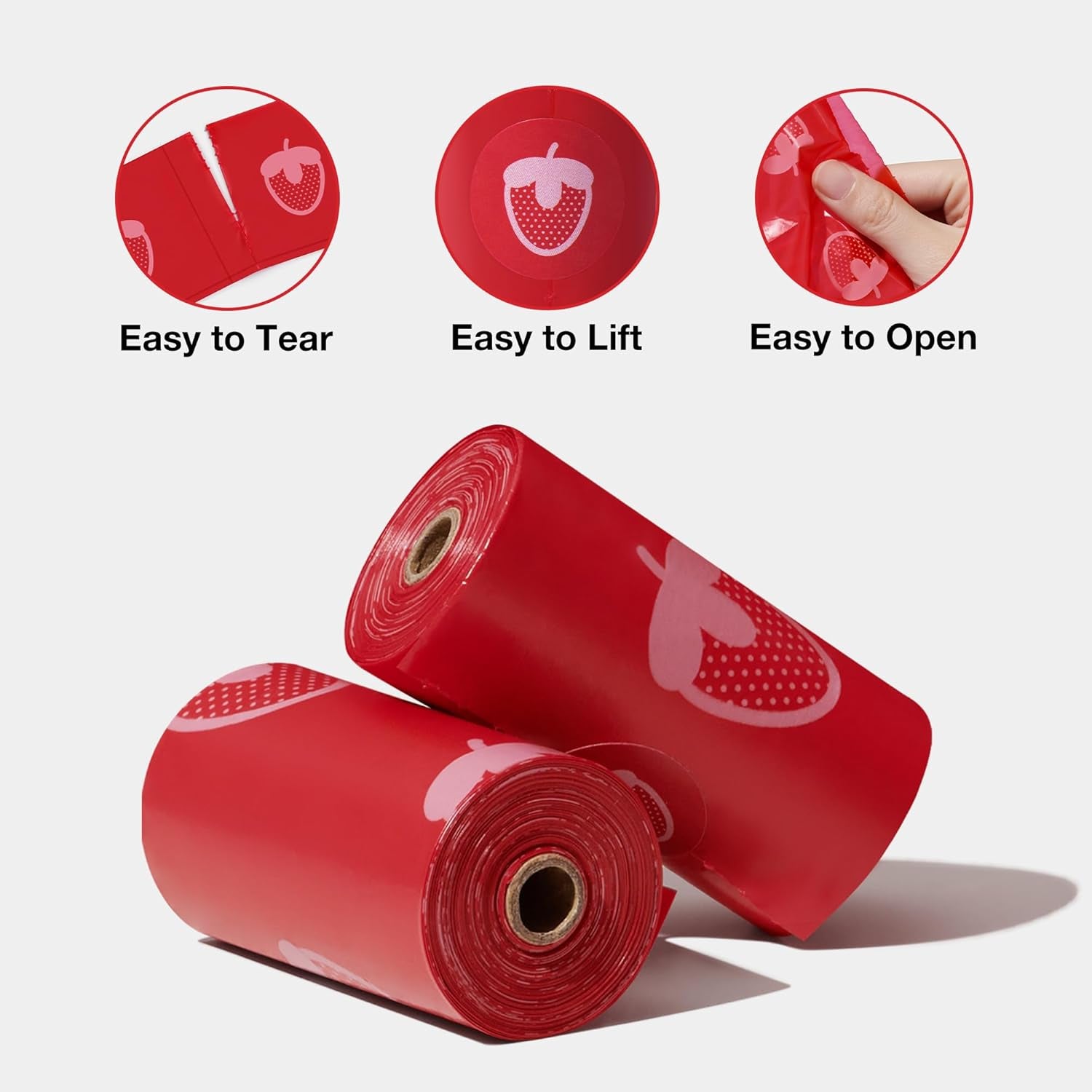 Strawberry Scented Dog Poop Bags, Leak Proof, Extra Thick and Large Pet Waste Bags for Dogs Walking and Cat Litter, 20 Refill Rolls, 300 Bags, Red