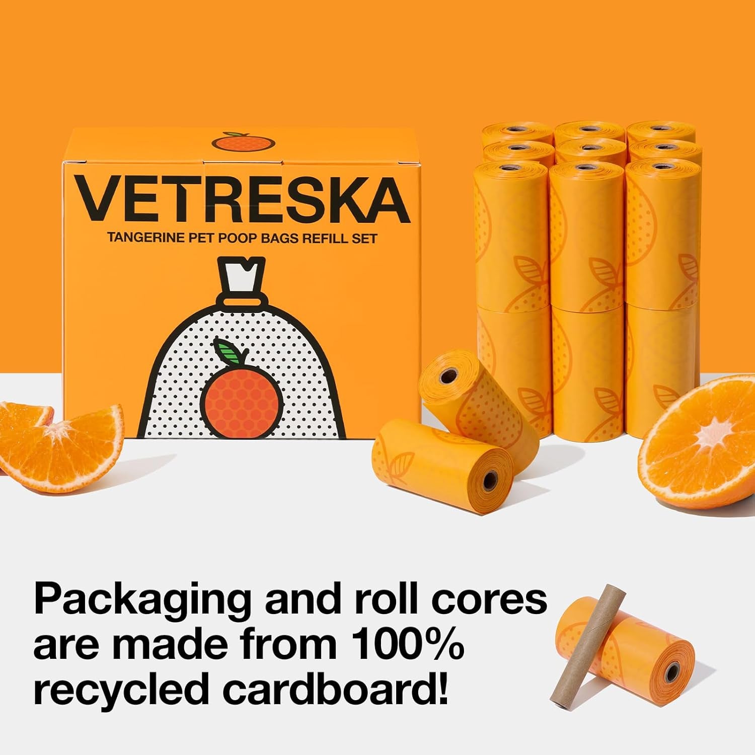 Citrus Scented Dog Poop Bags, Leak Proof, Extra Thick and Large Pet Waste Bags for Dogs Walking, Cat Litter and Babies' Diaper, 300 Count Bags (20 Refill Rolls), Orange