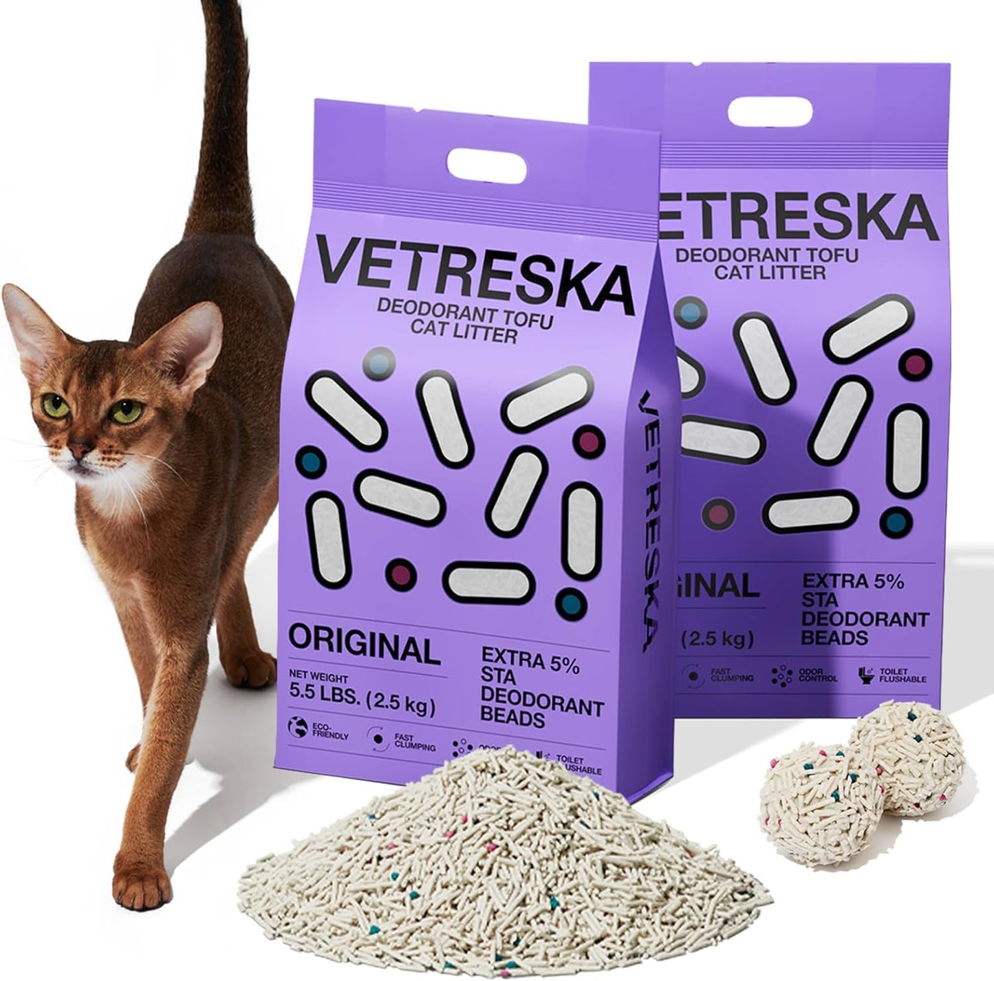 Tofu Cat Litter,Kitty Litter Flushable Strong Clumping Cat Litter Pellets Ultra Absorbent,Dust-Free Tofu Litter,Original(5.5Lb×2Bags)