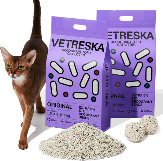 Tofu Cat Litter,Kitty Litter Flushable Strong Clumping Cat Litter Pellets Ultra Absorbent,Dust-Free Tofu Litter,Original(5.5Lb×2Bags)