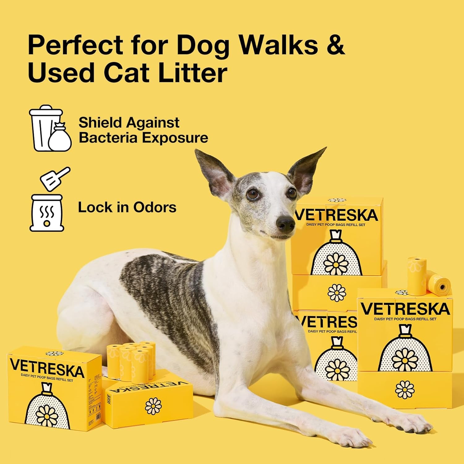 Dog Poop Bag Rolls Daisy Scented Leak-Proof Pet Waste Bags Thick and Large Trash Bags for Dog Walking 20 Refill Rolls 300 Bags