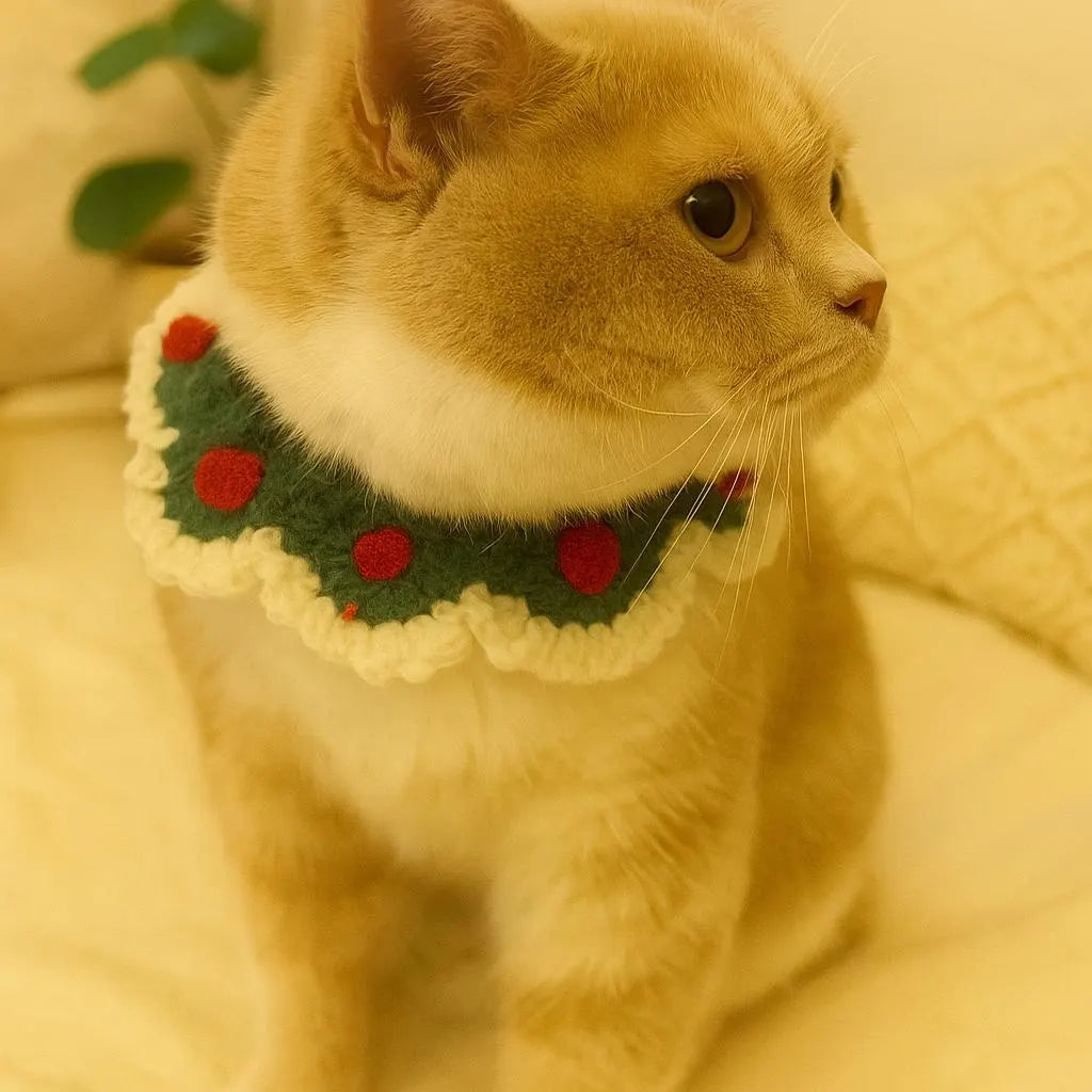 Handmade Crochet Pet Collar: Adjustable Green Cat & Dog Costume
