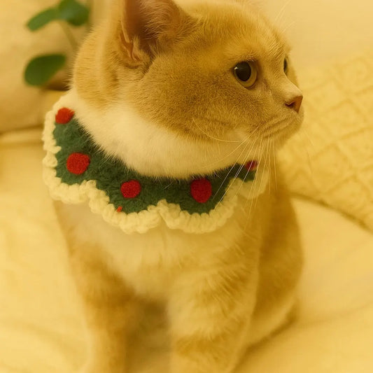 Handmade Crochet Pet Collar: Adjustable Green Cat & Dog Costume