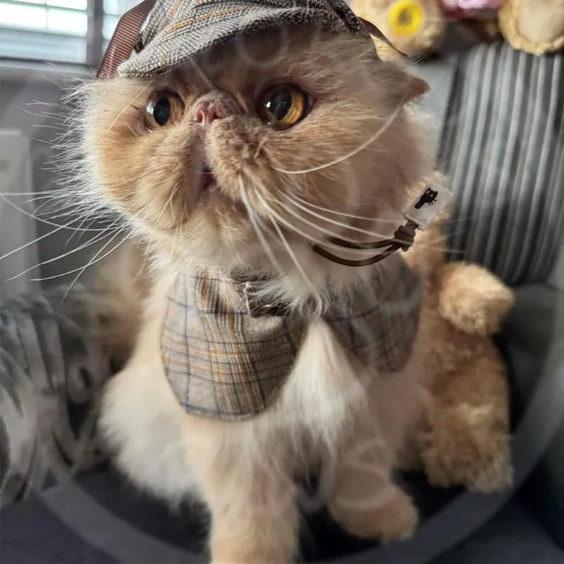 Cat Detective Costume Halloween, Sherlock Holmes Cape & Deerstalker Hat for Cats and Dogs, Pet Detective Outfit Funny Costume Party Dress Up