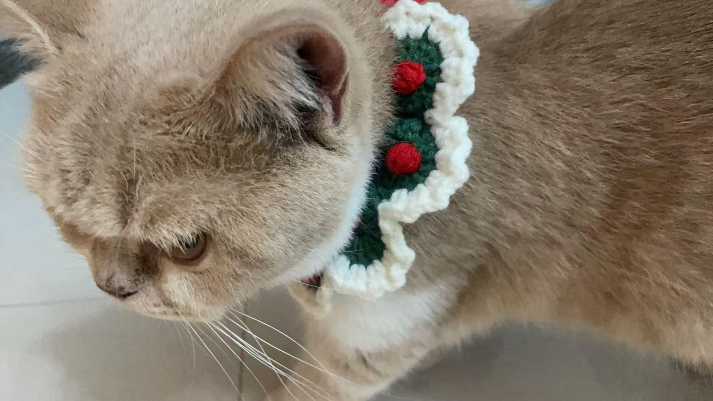 Handmade Crochet Pet Collar: Adjustable Green Cat & Dog Costume