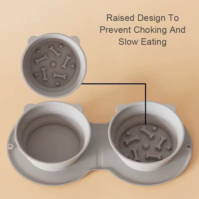 2 in 1 Silicone Collapsible Dog Bowl Portable Pet Drinking Bowl for Dog Cats Foldable Puppy Slow Feeder Bowl Dog Accessories