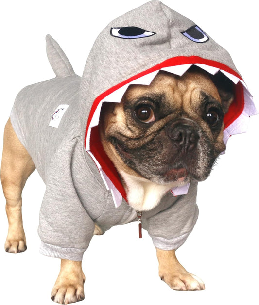 Shark Dog Halloween Costumes Clothes Sweater Cute Funny for French Bulldog Cold Weather Winter Coats Hoodies Frenchie English Pug Pitbull Corgi Puppy - Grey/Large Plus