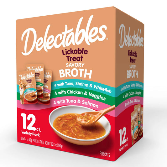 Savory Broths Lickable Wet Cat Treats Variety Pack, 12 Count