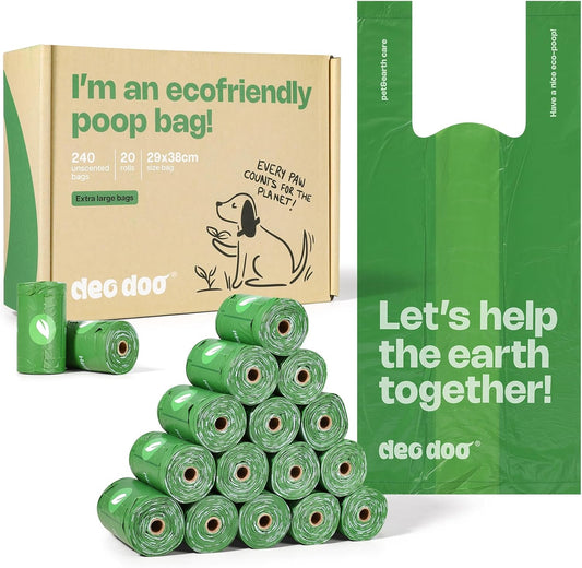 Dog Poop Bags with Handles Large Size 20 Rolls 240 Counts Big Sizes Leak Proof and Extra Thick Waste Bags Refill Rolls for Walking Medium Large Dogs Cats Litter Unscented