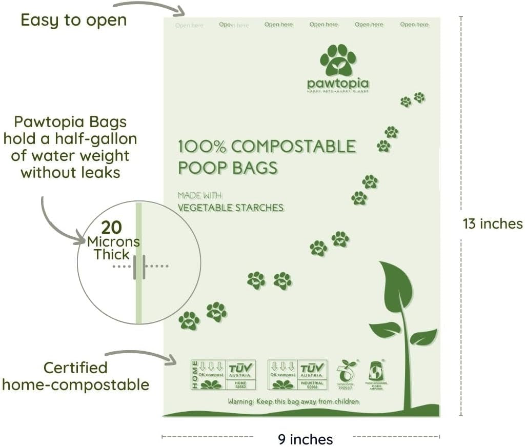 Pawtria Certified Home Compostable Dog Poop Bags (120), Poop Bags for Dogs, Cat Litter, Vegetable Starches, Dog Waste Bags, Leakproof, Easy to Open, Give Back