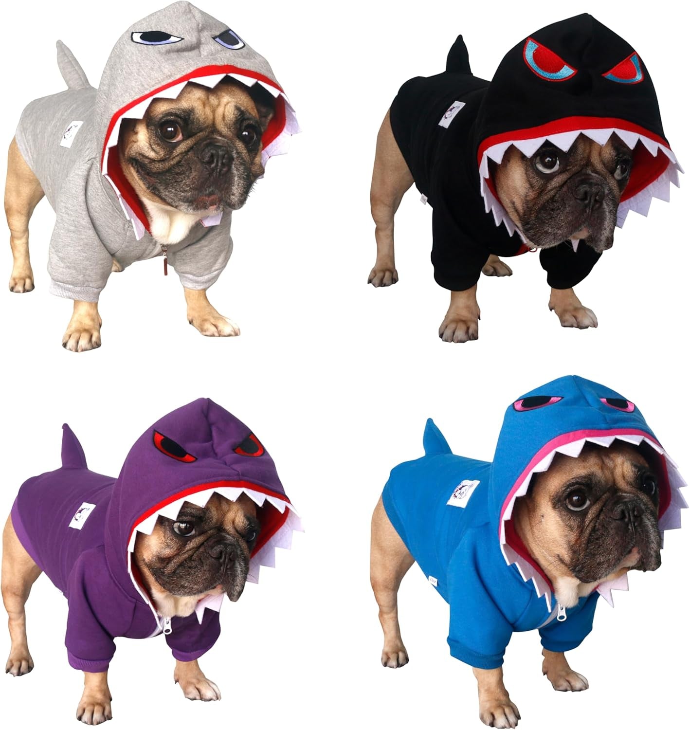 Shark Dog Halloween Costumes Clothes Sweater Cute Funny for French Bulldog Cold Weather Winter Coats Hoodies Frenchie English Pug Pitbull Corgi Puppy - Grey/Large Plus