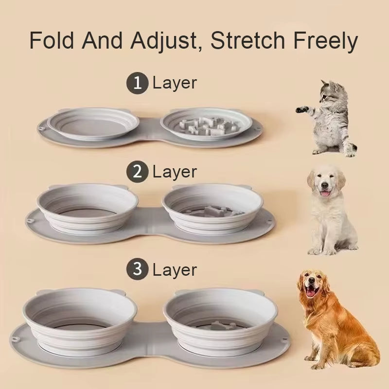 2 in 1 Silicone Collapsible Dog Bowl Portable Pet Drinking Bowl for Dog Cats Foldable Puppy Slow Feeder Bowl Dog Accessories