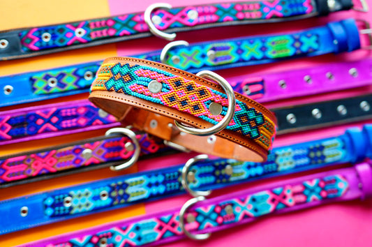 Large Leather Dog Collar | Woven Nylon Dog Collar | Fiesta Collar | Handmade Mexican Dog Collar | Large Dog Accessory