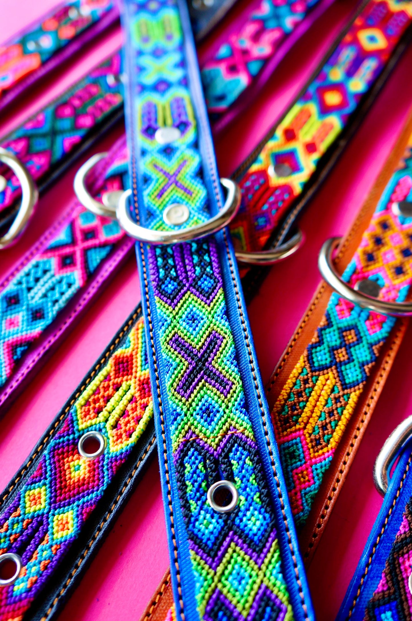 Large Leather Dog Collar | Woven Nylon Dog Collar | Fiesta Collar | Handmade Mexican Dog Collar | Large Dog Accessory