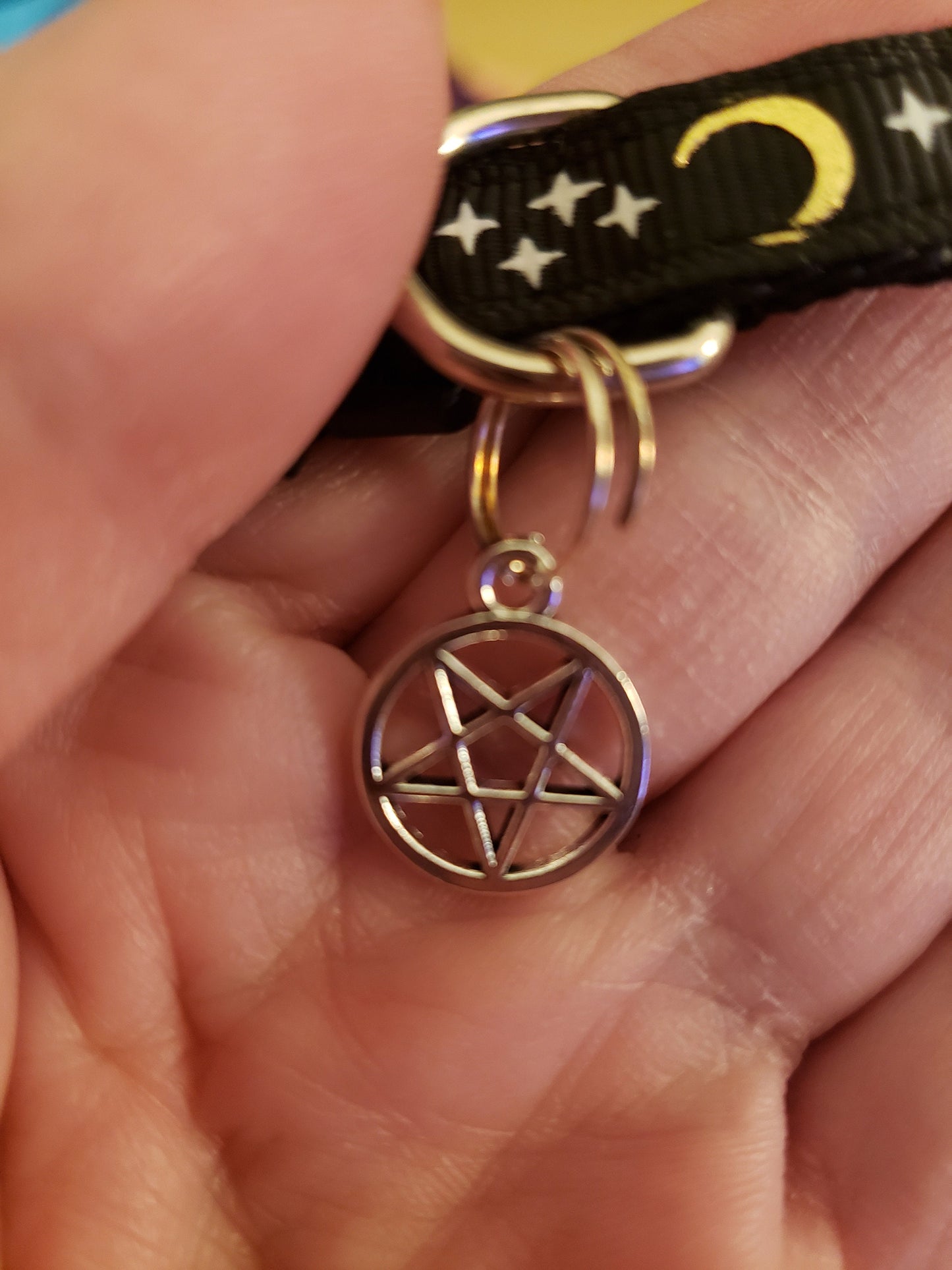 Full Moon Charged Glow in the Dark Witchy Cat Collars 6 Color Choices 9 Charm Choices NEW Triple Moon Lucifer Sigil Triquetra
