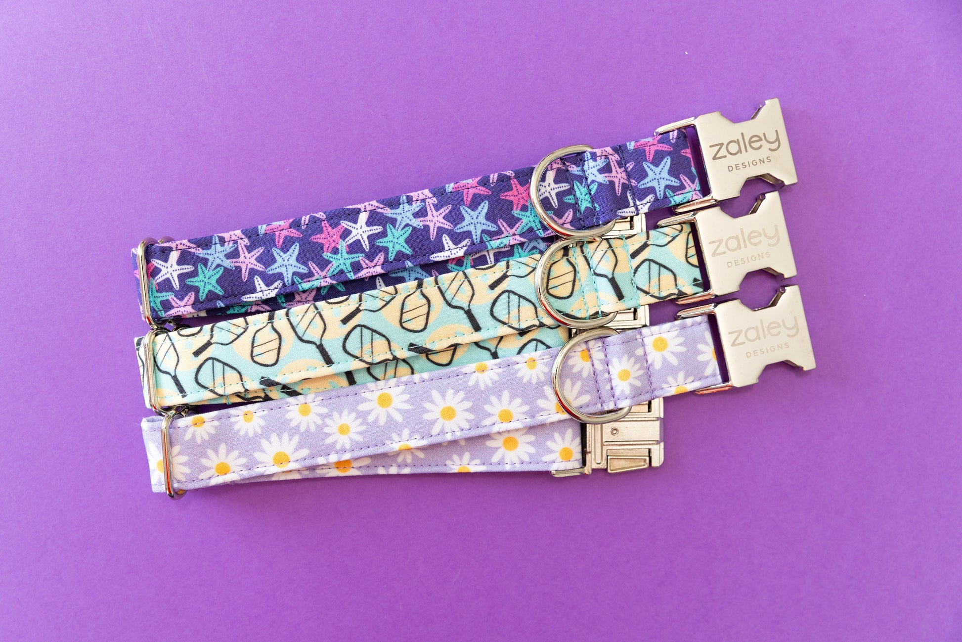 Handmade Lavender Daisies Dog Collar: Silver Hardware, Adjustable