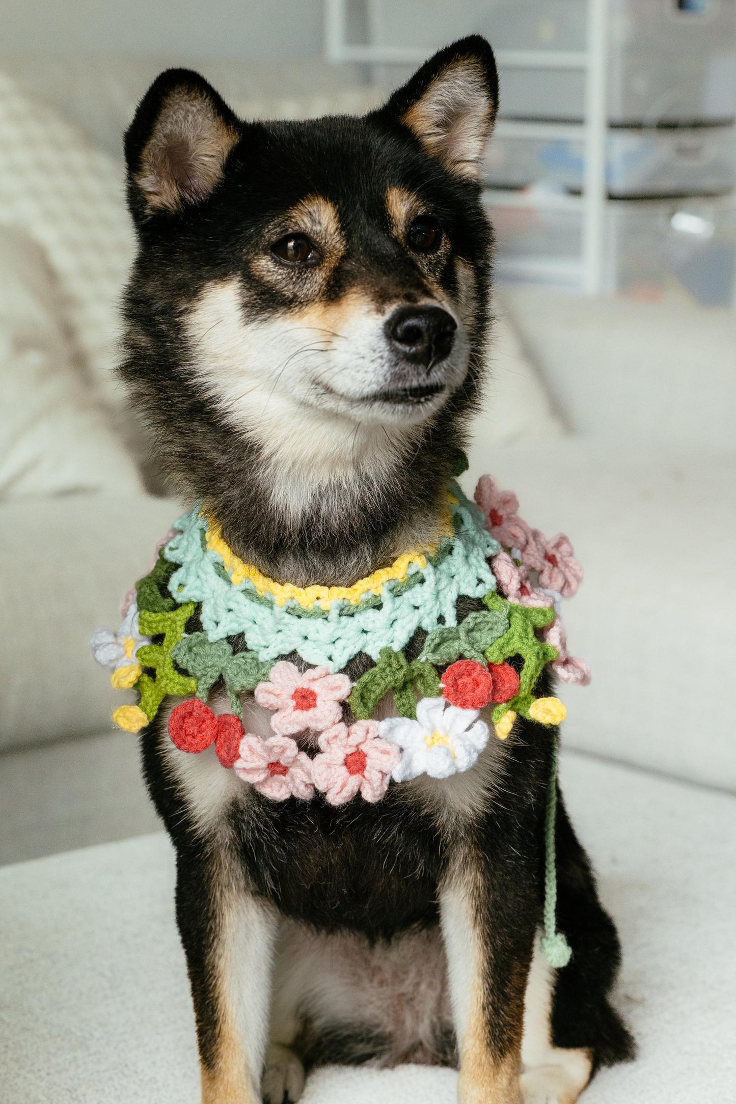 Sakura Bloom Pet Collar – Handmade Crochet Necklace Cutie for Dogs & Cats
