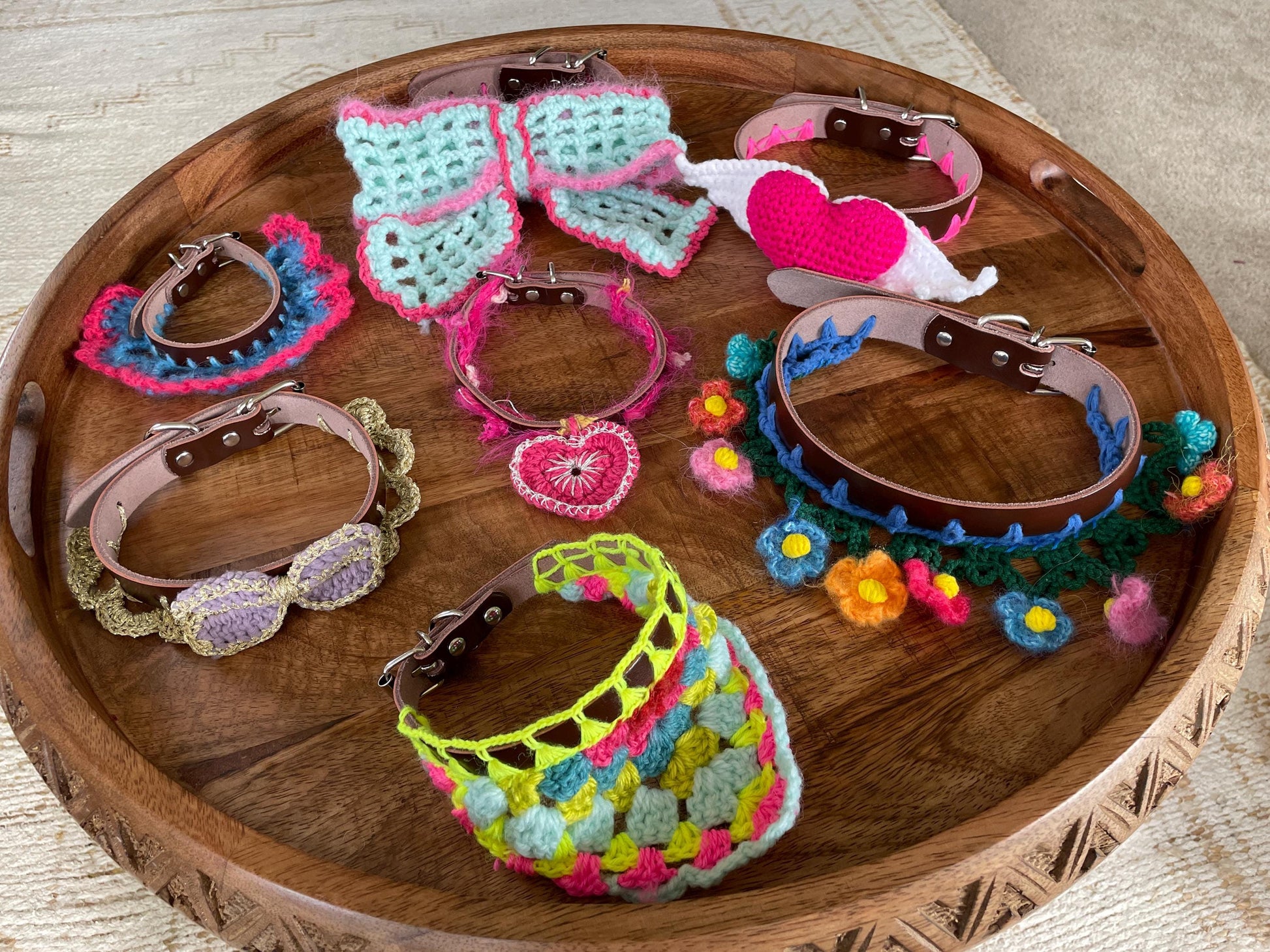 Sakura Bloom Pet Collar – Handmade Crochet Necklace Cutie for Dogs & Cats