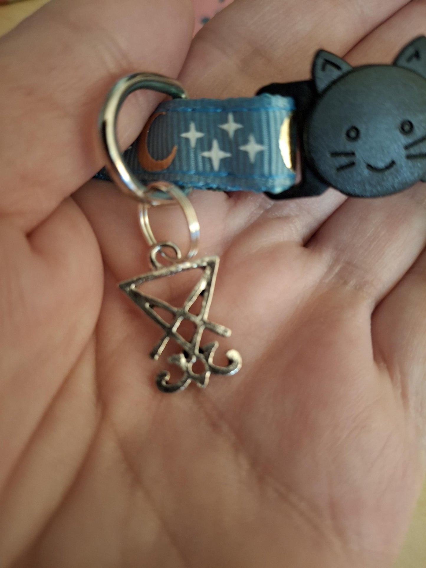 Full Moon Charged Glow in the Dark Witchy Cat Collars 6 Color Choices 9 Charm Choices NEW Triple Moon Lucifer Sigil Triquetra