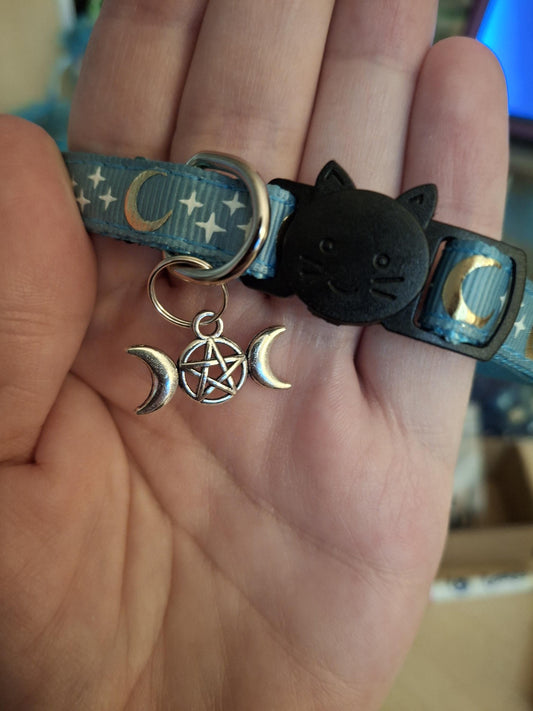 Full Moon Charged Glow in the Dark Witchy Cat Collars 6 Color Choices 9 Charm Choices NEW Triple Moon Lucifer Sigil Triquetra