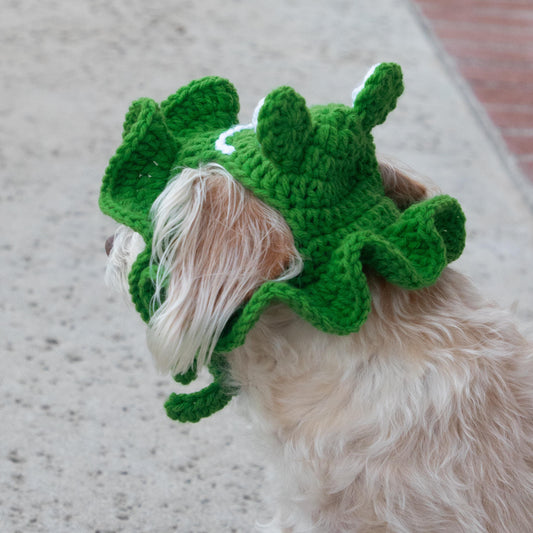 Crochet Frog Pet Hat (Hunter Green): Handcrafted Costume for Cats & Small Dogs
