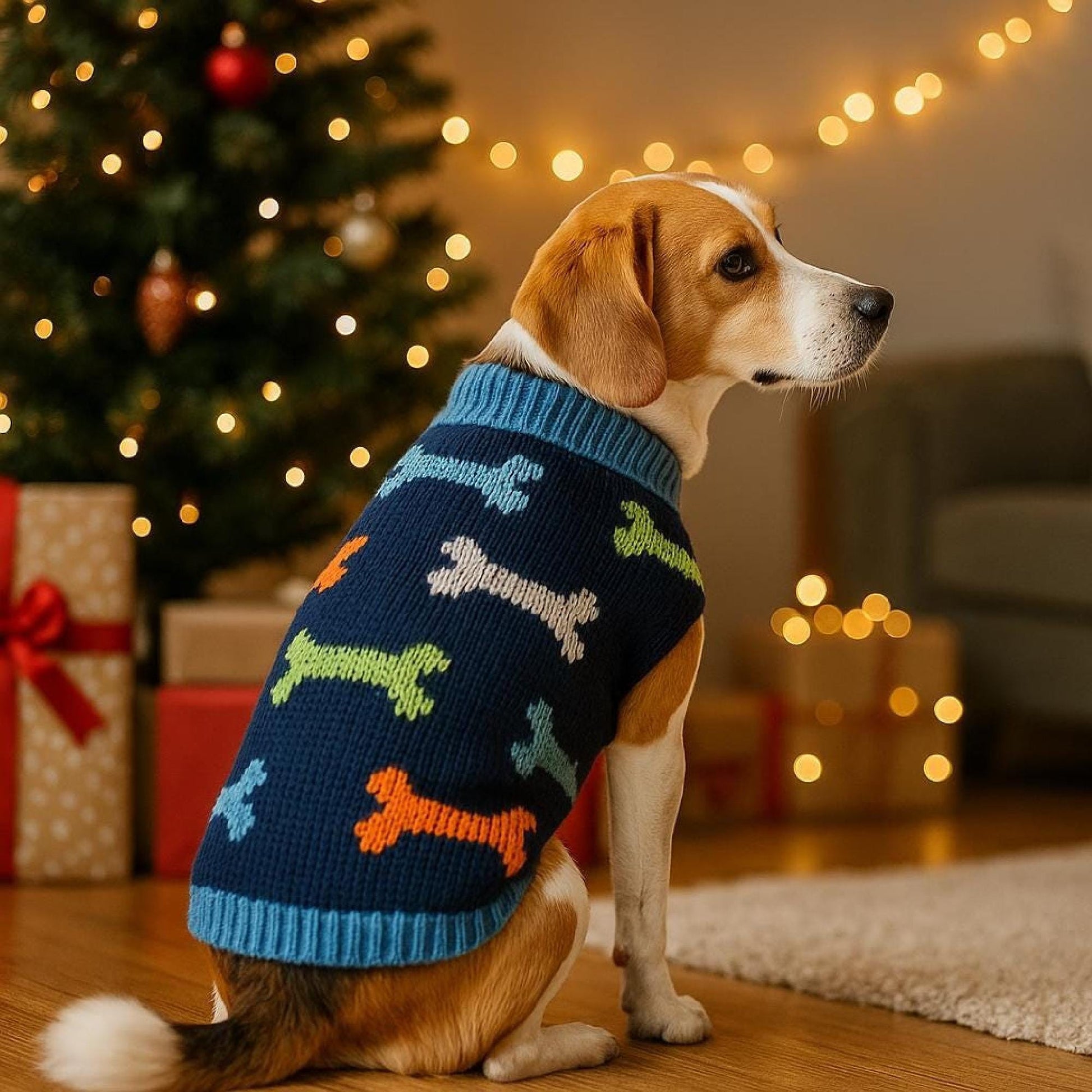 Christmas Ugly Dog Sweater, XS–2XL • Reindeer/Moose/Bones • Cozy Knit Pet Clothing • Winter Dog Apparel